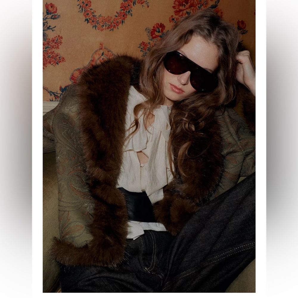 KOIR Chic Paisley Jacquard Faux Fur Trim Jacket like Isabel marant blumarine - Picture 9 of 12